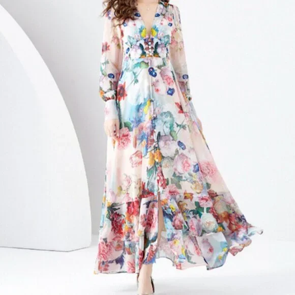 NWT Dalia MacPheeFloral Garden French Country Style Feminine Maxi Dress